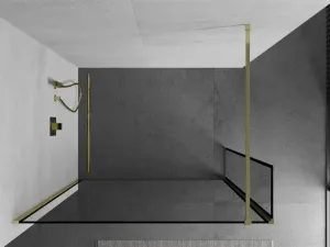 MEXEN/S - Kioto Sprchová zástena WALK-IN 90 x 30, čierny vzor, zlatá 800-090-212-50-70-030
