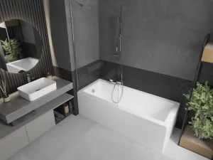 MEXEN/S - Cubik obdĺžniková vaňa 160 x 70 cm s panelom + vaňová zástena 90, transparent, chróm 550316070X9509000001