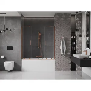 MEXEN/S - Velar Duo Dvojkrídlová posuvná vaňová zástena 150 x 150, transparent, růžové zlato 896-150-000-02-60