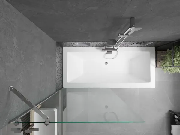 MEXEN/S - Cube obdĺžniková vaňa 170 x 80 cm s panelom + vaňová zástena 90, transparent, chróm 550517080X9509000001