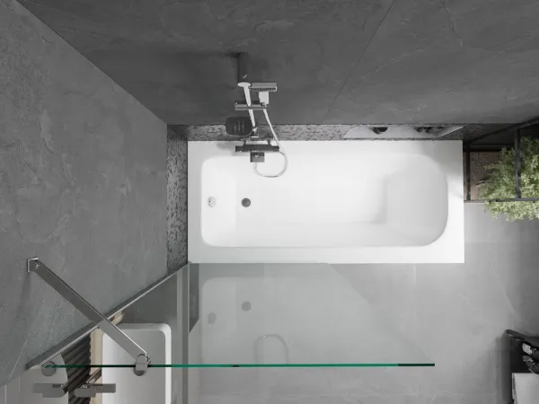MEXEN/S - Vega obdĺžniková vaňa 170 x 70 cm s panelom + vaňová zástena 90, transparent, chróm 550117070X9509000001