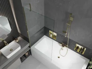 MEXEN/S - Cube obdĺžniková vaňa 170 x 80 cm s panelom + zástena 1- diel 90, transparent, zlatá 550517080X9509000050