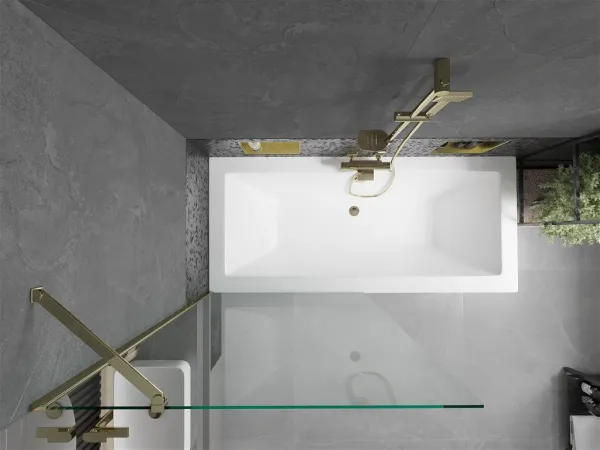 MEXEN/S - Cube obdĺžniková vaňa 170 x 80 cm s panelom + zástena 1- diel 90, transparent, zlatá 550517080X9509000050