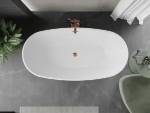 MEXEN/S - Eris voľne stojaca vaňa 155 x 80, biela/čierna, sifón a prepad ružové zlato 53441558075-60