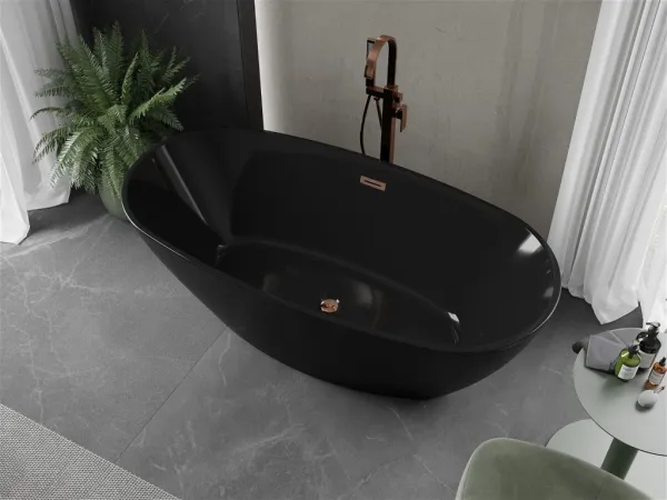 MEXEN/S - Eris voľne stojaca vaňa 170 x 80, čierna, sifón a prepad ružové zlato 53441708070-60
