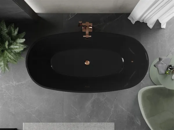 MEXEN/S - Eris voľne stojaca vaňa 170 x 80, čierna, sifón a prepad ružové zlato 53441708070-60