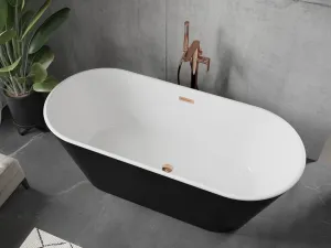 MEXEN/S - Flavia voľne stojaca vaňa 150 x 75, biela/čierna, sifón a prepad ružové zlato 54031507575-60
