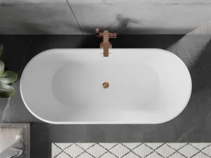 MEXEN/S - Flavia voľne stojaca vaňa 150 x 75, biela/čierna, sifón a prepad ružové zlato 54031507575-60