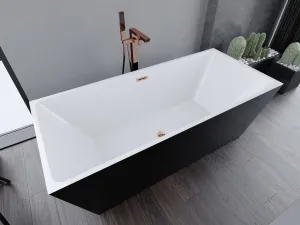 MEXEN/S - Lita voľne stojaca vaňa 170 x 75, biela/čierna, sifón a prepad ružové zlato 52121707575-60