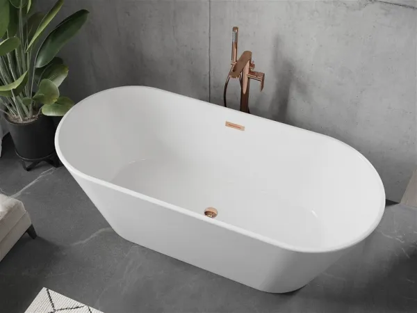 MEXEN/S - Flavia vaňa voľne stojaca 170 x 75, biela, sifón a prepad ružové zlato 54031708000-60