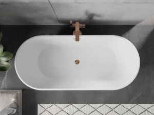 MEXEN/S - Flavia vaňa voľne stojaca 170 x 75, biela/čierna, sifón a prepad ružové zlato 54031708075-60