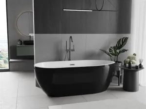 MEXEN/S - Eos voľne stojaca vaňa 170 x 75, biela/čierna, sifón a prepad grafit metal 52471707575-95
