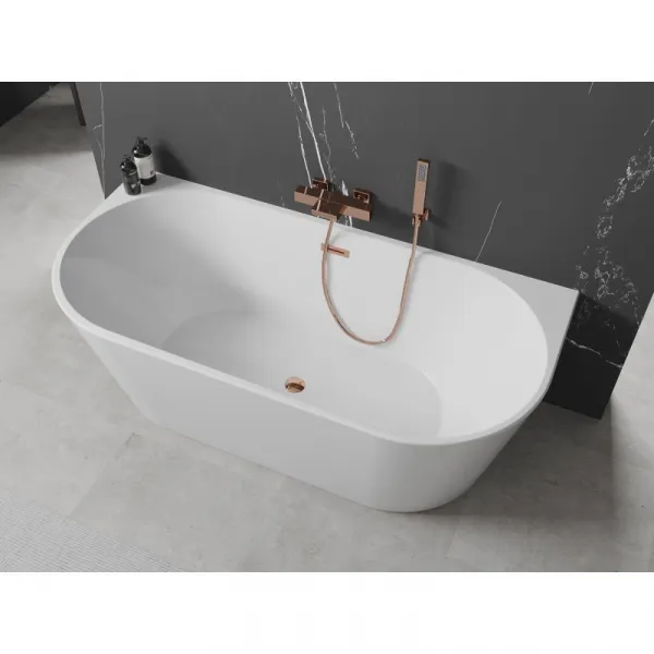 MEXEN/S - Oval vaňa voľne stojaca nástenná 160 x 80, biela, sifón a prepad ružové zlato 52671608000-60