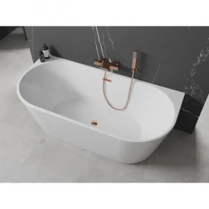 MEXEN/S - Oval vaňa voľne stojaca nástenná 160 x 80, biela, sifón a prepad ružové zlato 52671608000-60