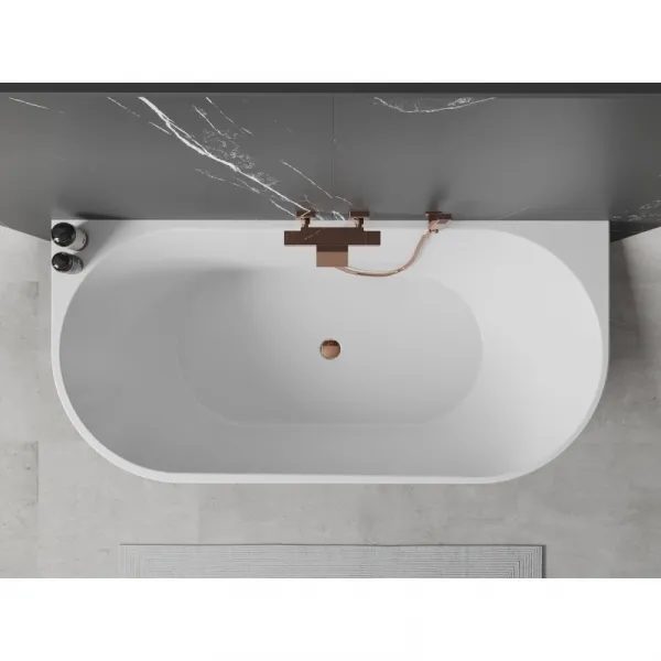 MEXEN/S - Oval vaňa voľne stojaca nástenná 160 x 80, biela, sifón a prepad ružové zlato 52671608000-60
