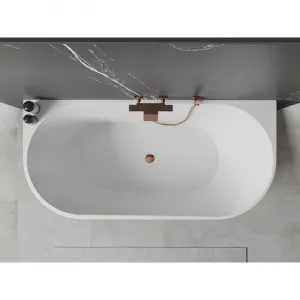 MEXEN/S - Oval vaňa voľne stojaca nástenná 160 x 80, biela, sifón a prepad ružové zlato 52671608000-60