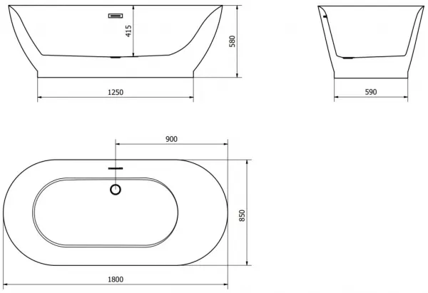 MEXEN/S - Roxy voľne stojaca vaňa 180 x 85, biela/čierna, sifón a prepad grafit metal 51201808575-95