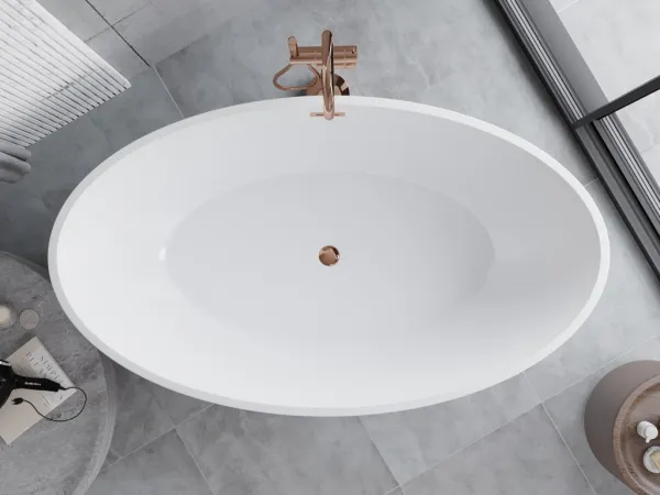 MEXEN/S - Nike voľne stojaca vaňa 175 x 100, biela, sifón a prepad ružové zlato 54071751000-60