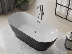 MEXEN/S - Roxy voľne stojaca vaňa 180 x 85, biela/čierna, sifón a prepad grafit metal 51201808575-95