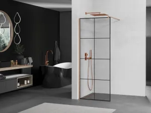 MEXEN/S - Kioto Sprchová zástena WALK-IN 70 x 200, čierny vzor 8 mm, meď kartáčovaná 800-070-101-65-77