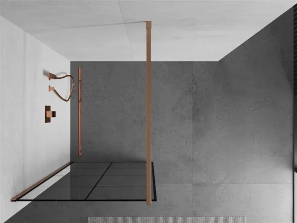 MEXEN/S - Kioto Sprchová zástena WALK-IN 80 x 200, čierny vzor 8 mm, meď kartáčovaná 800-080-101-65-77