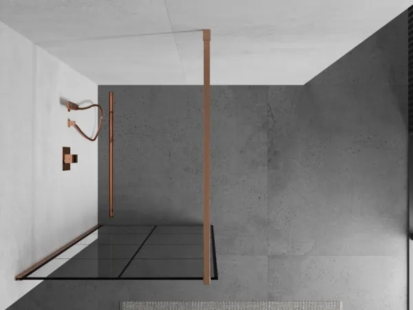 MEXEN/S - Kioto Sprchová zástena WALK-IN 70 x 200, čierny vzor 8 mm, meď kartáčovaná 800-070-101-65-77