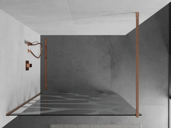 MEXEN/S - Kioto Sprchová zástena Walk-in 90 x 200, biely vzor 8 mm, meď kartáčovaná 800-090-101-65-97
