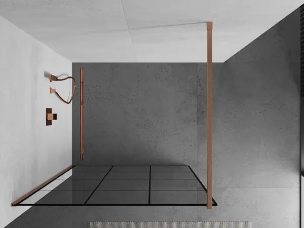 MEXEN/S - Kioto Sprchová zástena WALK-IN 110 x 200, čierny vzor 8 mm, meď kartáčovaná 800-110-101-65-77