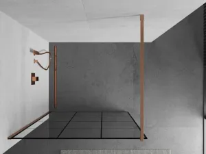 MEXEN/S - Kioto Sprchová zástena WALK-IN 110 x 200, čierny vzor 8 mm, meď kartáčovaná 800-110-101-65-77