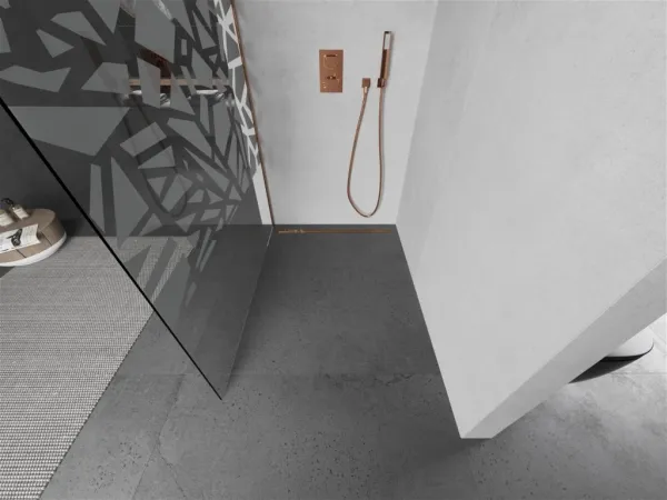 MEXEN/S - Kioto Sprchová zástena Walk-in 80 x 200, biely vzor 8 mm, meď kartáčovaná 800-080-101-65-85