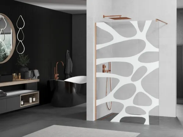MEXEN/S - Kioto Sprchová zástena Walk-in 110 x 200, biely vzor 8 mm, meď kartáčovaná 800-110-101-65-97