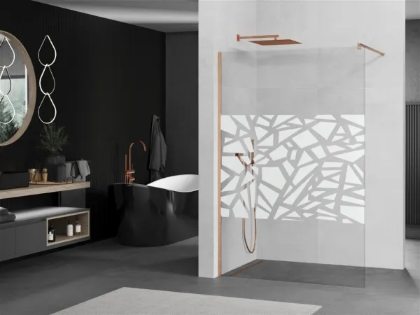 MEXEN/S - Kioto Sprchová zástena Walk-in 110 x 200, biely vzor 8 mm, meď kartáčovaná 800-110-101-65-85