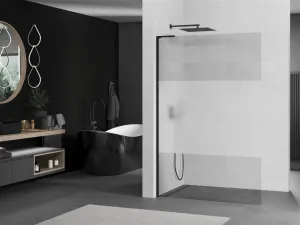 MEXEN/S - Kioto L Sprchová zástena WALK-IN 110 x 200, transparent/dekor, čierna 800-110-103-70-35