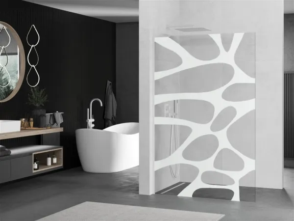 MEXEN/S - Kioto L Sprchová zástena WALK-IN 90 x 200, biely vzor, biela 800-090-103-20-97