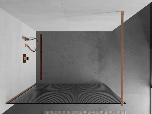 MEXEN/S - Kioto Sprchová zástena WALK-IN 100 x 200, prúžky 8 mm, meď kartáčovaná 800-100-101-65-09