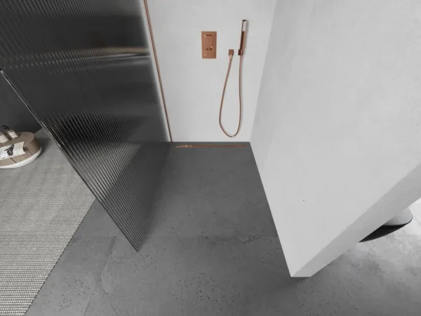 MEXEN/S - Kioto Sprchová zástena WALK-IN 100 x 200, prúžky 8 mm, meď kartáčovaná 800-100-101-65-09