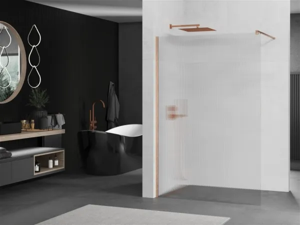 MEXEN/S - Kioto Sprchová zástena WALK-IN 110 x 200, prúžky 8 mm, meď kartáčovaná 800-110-101-65-09