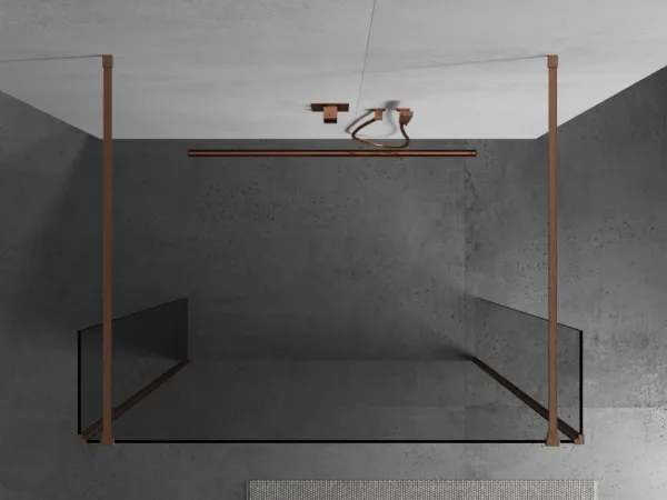 MEXEN/S - Kioto Sprchová zástena WALK-IN voľne stojaca 105 x 30 x 30, transparent, meď kartáčovaná 800-105-030-222-65-00-030