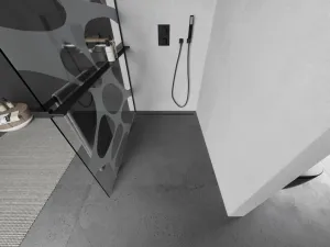MEXEN/S - Kioto+ L Sprchová zástena WALK-IN s poličkou a držiakom uterákov 70 x 200, biely vzor, čierna 800-070-123-70-97