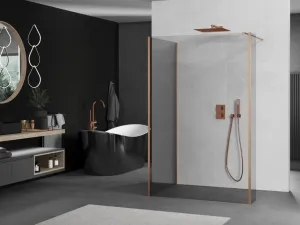 MEXEN/S - Kioto Sprchová zástena WALK-IN 100 x 70 x 40, transparent, meď kartáčovaná 800-100-070-221-65-00-040