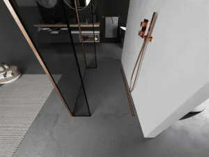 MEXEN/S - Kioto Sprchová zástena WALK-IN voľne stojaca 110 x 30 x 30, čierny vzor, meď kartáčovaná 800-110-030-222-65-70-030