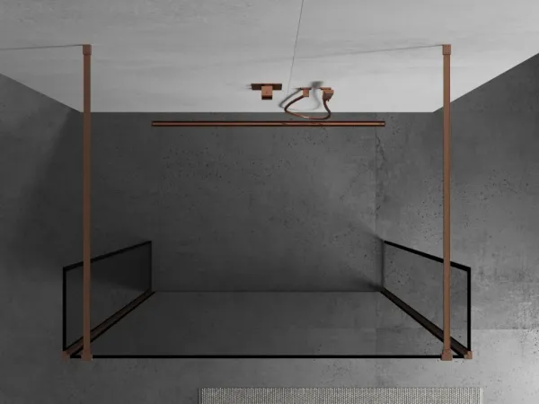 MEXEN/S - Kioto Sprchová zástena WALK-IN voľne stojaca 100 x 30 x 30, čierny vzor, meď kartáčovaná 800-100-030-222-65-70-030