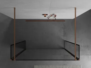 MEXEN/S - Kioto Sprchová zástena WALK-IN voľne stojaca 100 x 30 x 30, čierny vzor, meď kartáčovaná 800-100-030-222-65-70-030