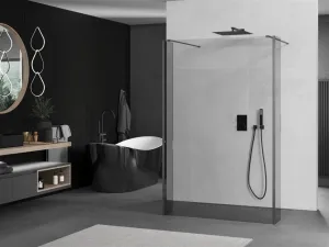 MEXEN/S - Kioto Sprchová zástena WALK-IN voľne stojaca 110 x 30 x 30, transparent, grafit kartáčovaná 800-110-030-222-66-00-030