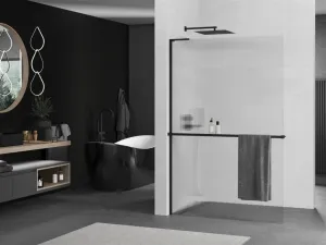MEXEN/S - Kioto+ L Sprchová zástena WALK-IN s poličkou a držiakom uterákov 80 x 200, prúžky, čierna 800-080-123-70-09