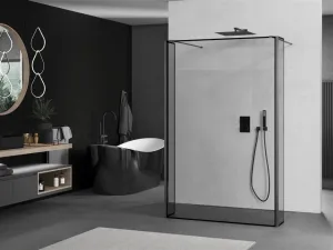 MEXEN/S - Kioto Sprchová zástena WALK-IN voľne stojaca 90 x 30 x 30, čierny vzor, grafit kartáčovaná 800-090-030-222-66-70-030