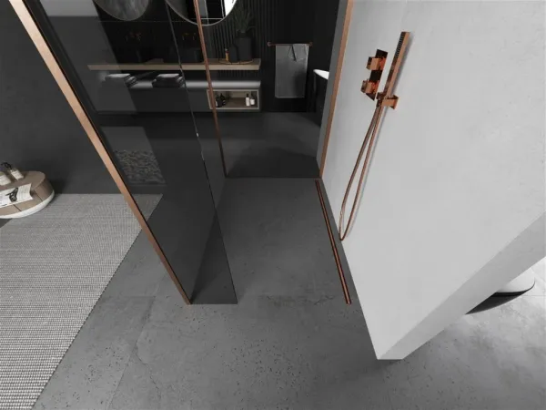 MEXEN/S - Kioto Sprchová zástena WALK-IN 100 x 70 x 40, transparent, meď kartáčovaná 800-100-070-221-65-00-040