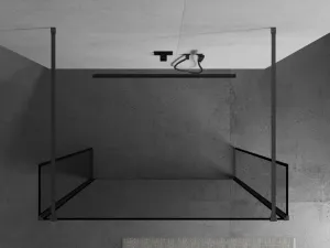 MEXEN/S - Kioto Sprchová zástena WALK-IN voľne stojaca 110 x 30 x 30, čierny vzor, grafit kartáčovaná 800-110-030-222-66-70-030