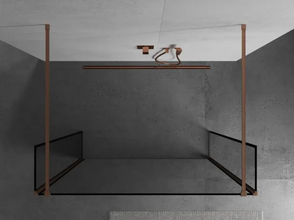 MEXEN/S - Kioto Sprchová zástena WALK-IN voľne stojaca 120 x 30 x 30, čierny vzor, meď kartáčovaná 800-120-030-222-65-70-030