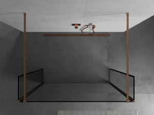 MEXEN/S - Kioto Sprchová zástena WALK-IN voľne stojaca 120 x 30 x 30, čierny vzor, meď kartáčovaná 800-120-030-222-65-70-030